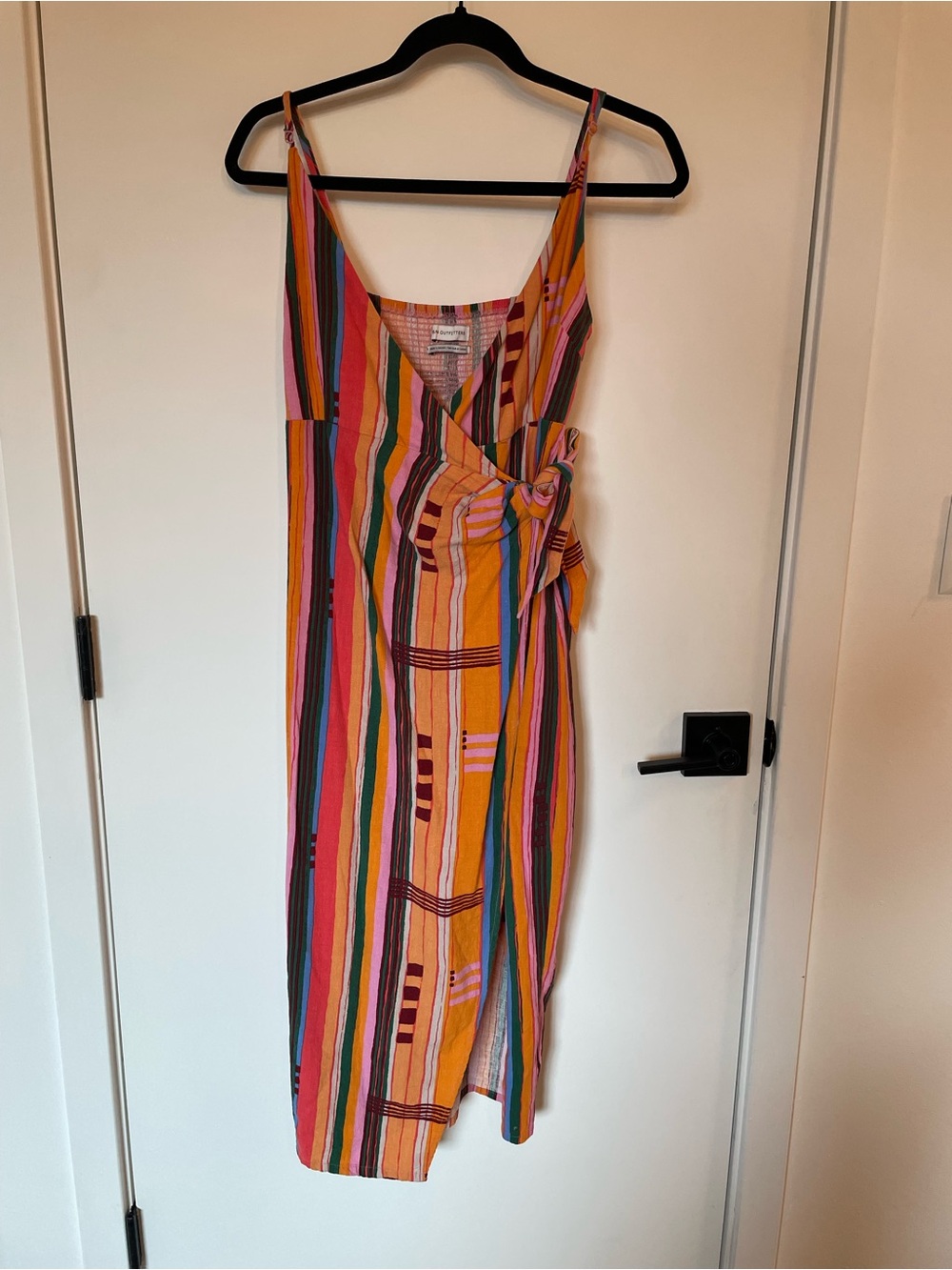 Urban Outfitters Flashing Lights Striped Wrap Midi Dress Linen XS - Picture 5 of 9